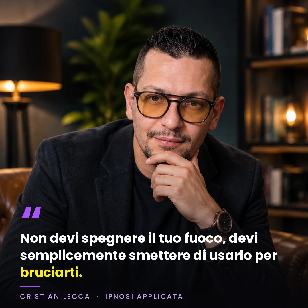 Cristian Lecca con la citazione: Non devi spegnere il tuo fuoco, devi semplicemente smettere di usarlo per bruciarti.